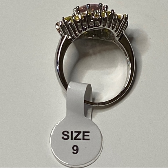 Flowered yellow and pink stone 925 ring - Picture 3 of 4